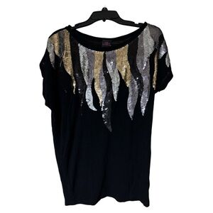 2b Bebe Black Sequin Embellished Short Sleeve Top Medium Y2K Glam Party‎